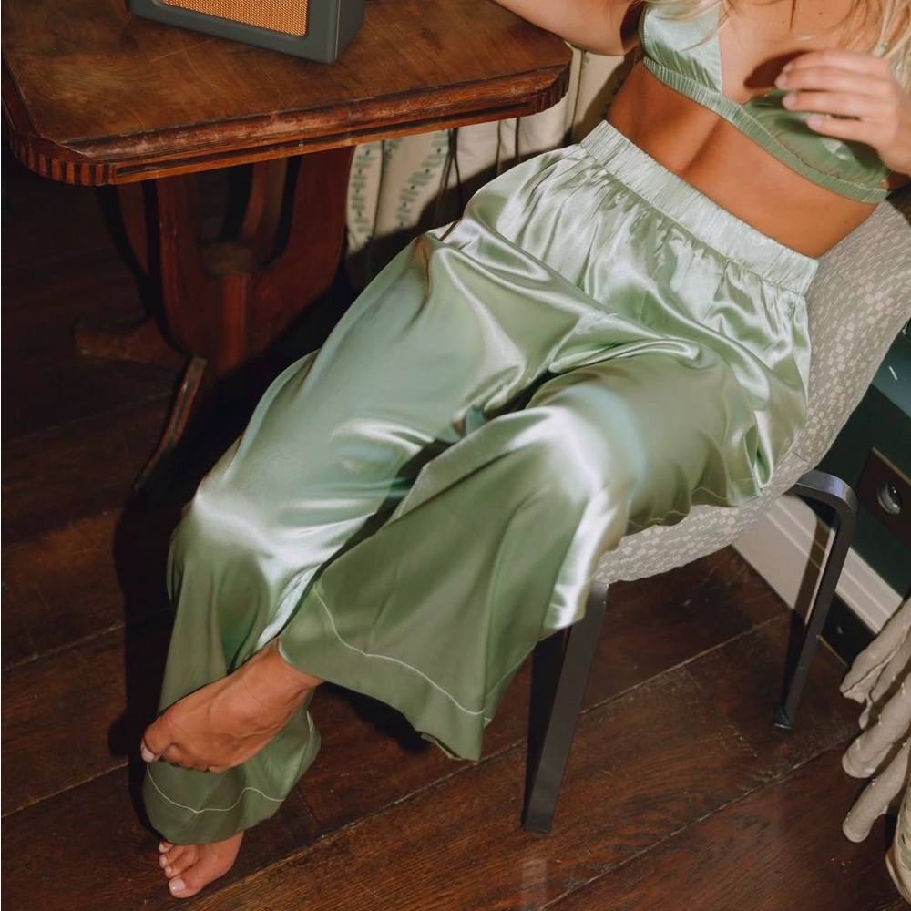 Satin Lounge Pants in Sage Green